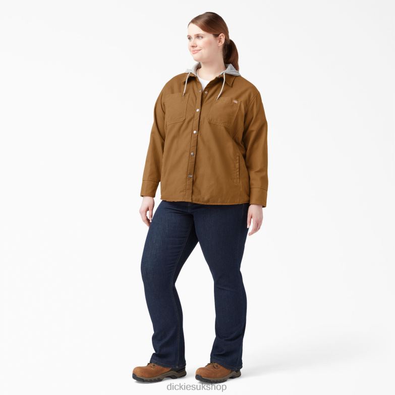 Plus Duck Hooded Shirt Jacket Women Dickies Brown Duck (BD) 88T842368 Apparel