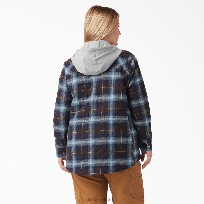 Plus Flannel Hooded Shirt Jacket Women Dickies Clear Blue/Brown Ombre Plaid (A1G) 88T842322 Apparel