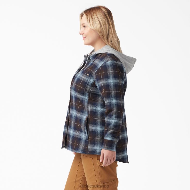 Plus Flannel Hooded Shirt Jacket Women Dickies Clear Blue/Brown Ombre Plaid (A1G) 88T842322 Apparel