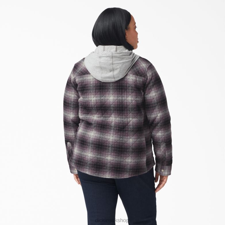 Plus Flannel Hooded Shirt Jacket Women Dickies Dusty Purple/Black Ombre Plaid (B1E) 88T842323 Apparel