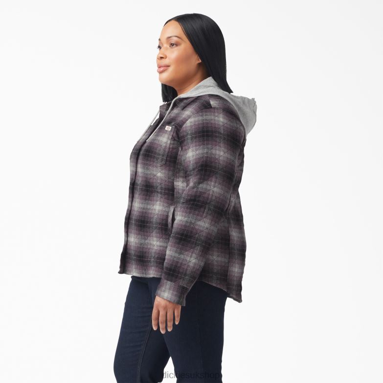Plus Flannel Hooded Shirt Jacket Women Dickies Dusty Purple/Black Ombre Plaid (B1E) 88T842323 Apparel