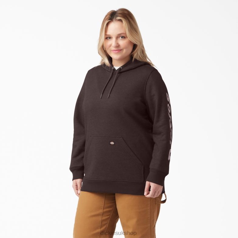 Plus Heavyweight Logo Sleeve Pullover Women Dickies Chocolate Brown Heather (CBH) 88T842342 Apparel