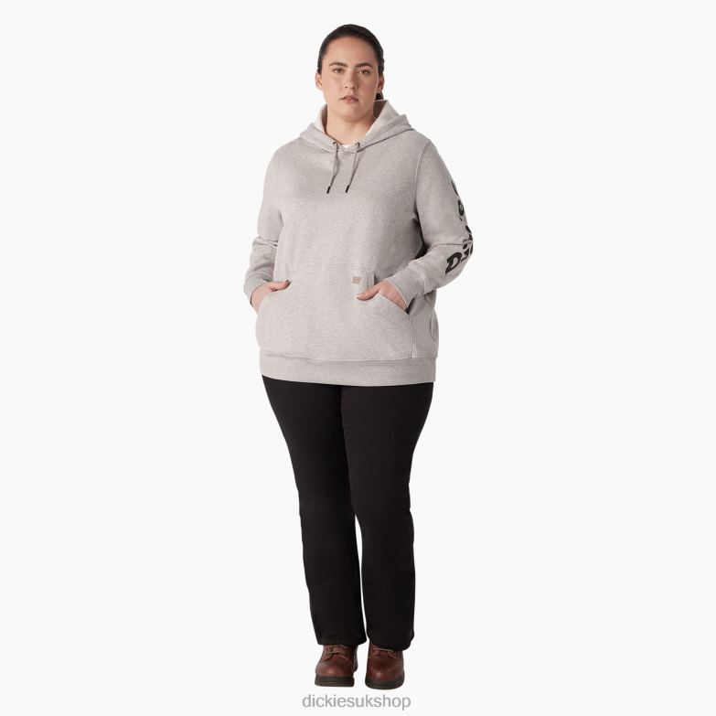 Plus Heavyweight Logo Sleeve Pullover Women Dickies Heather Gray (HG) 88T842345 Apparel
