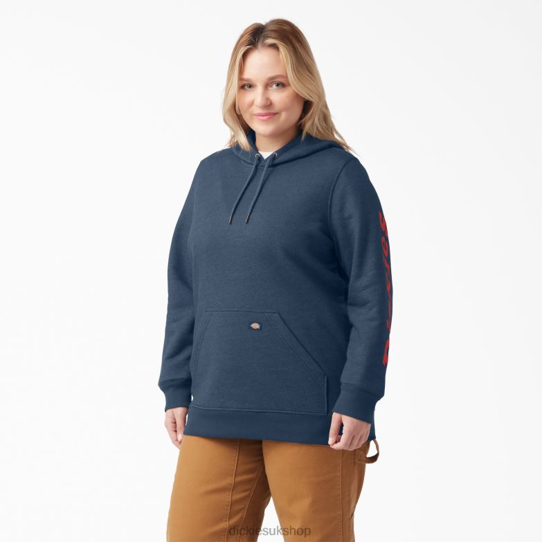 Plus Heavyweight Logo Sleeve Pullover Women Dickies Heather Navy (NVH) 88T842349 Apparel