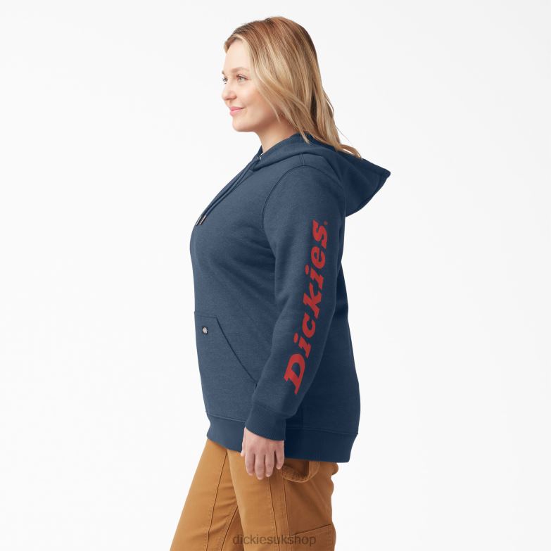 Plus Heavyweight Logo Sleeve Pullover Women Dickies Heather Navy (NVH) 88T842349 Apparel