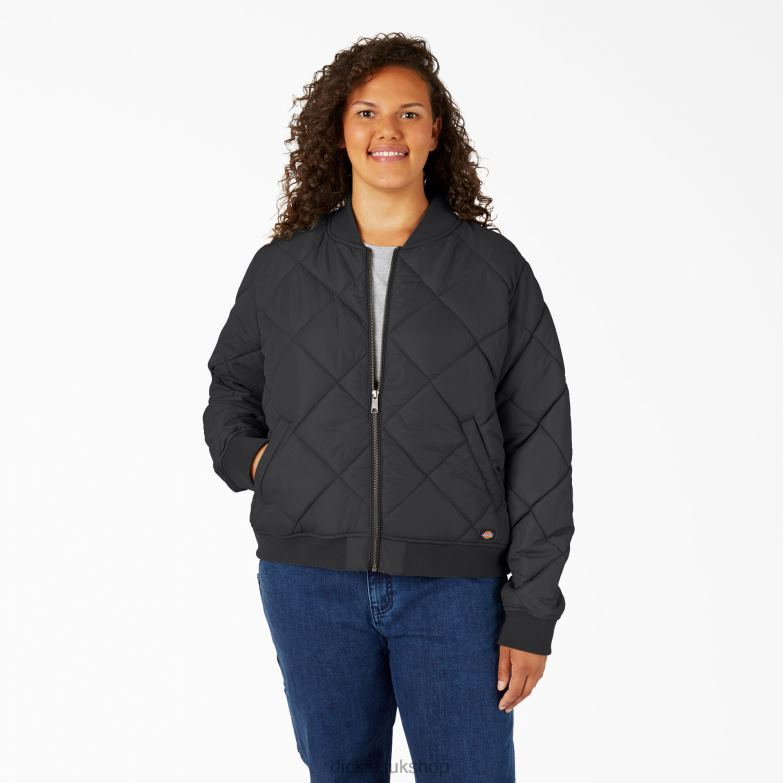Plus Quilted Bomber Jacket Women Dickies Black (BK) 88T842363 Apparel