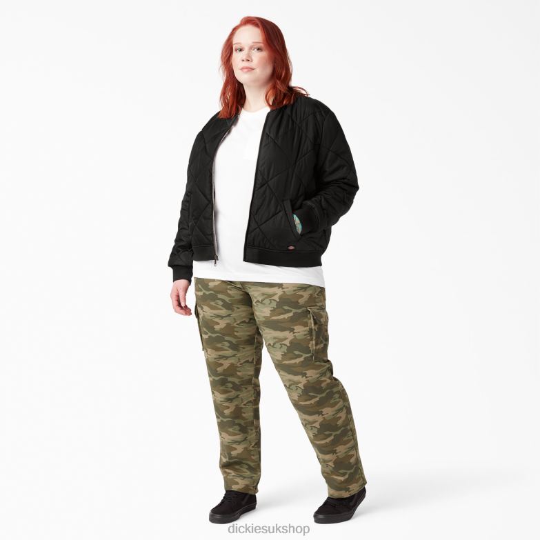 Plus Quilted Bomber Jacket Women Dickies Black (BK) 88T842363 Apparel
