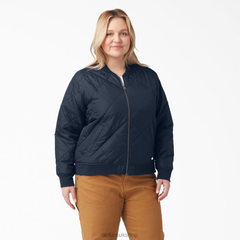 Plus Quilted Bomber Jacket Women Dickies Dark Navy (DN) 88T842364 Apparel