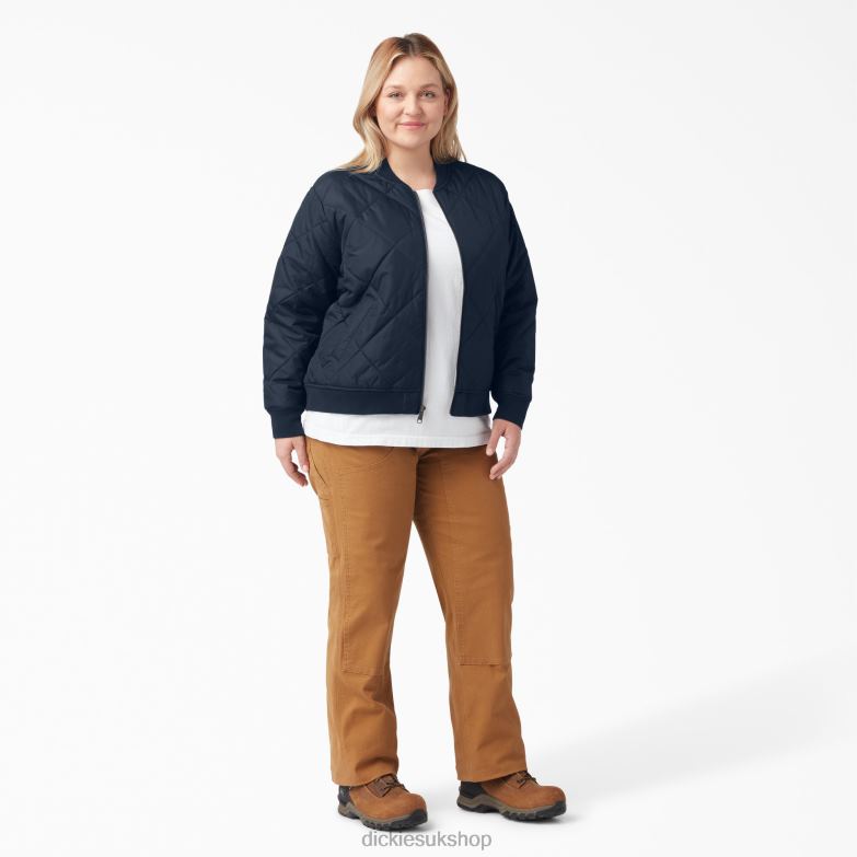 Plus Quilted Bomber Jacket Women Dickies Dark Navy (DN) 88T842364 Apparel