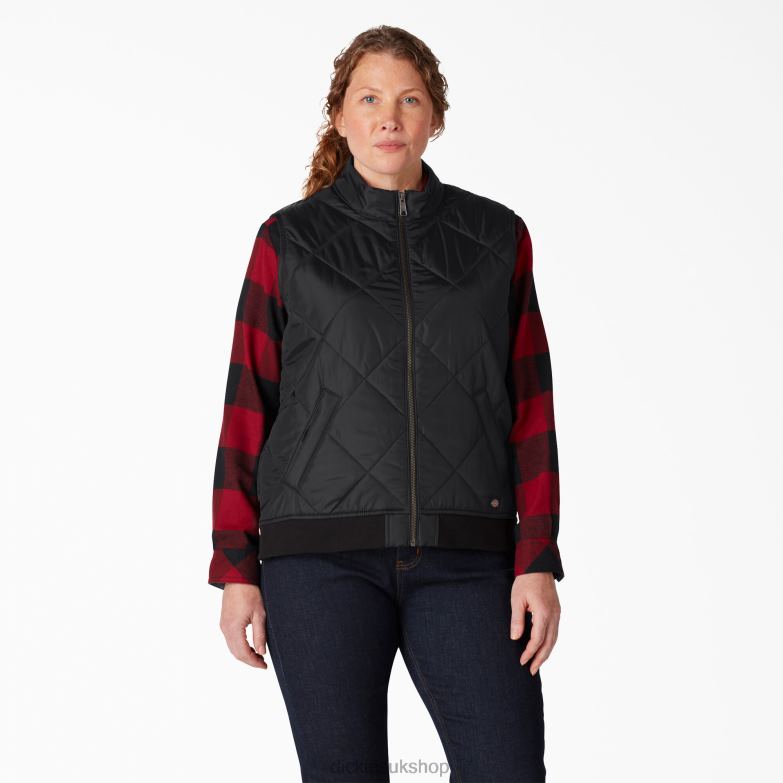 Plus Quilted Vest Women Dickies Black (BK) 88T842324 Apparel