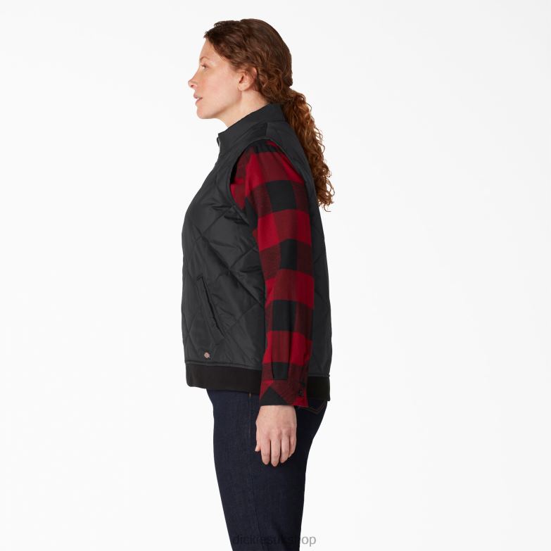 Plus Quilted Vest Women Dickies Black (BK) 88T842324 Apparel