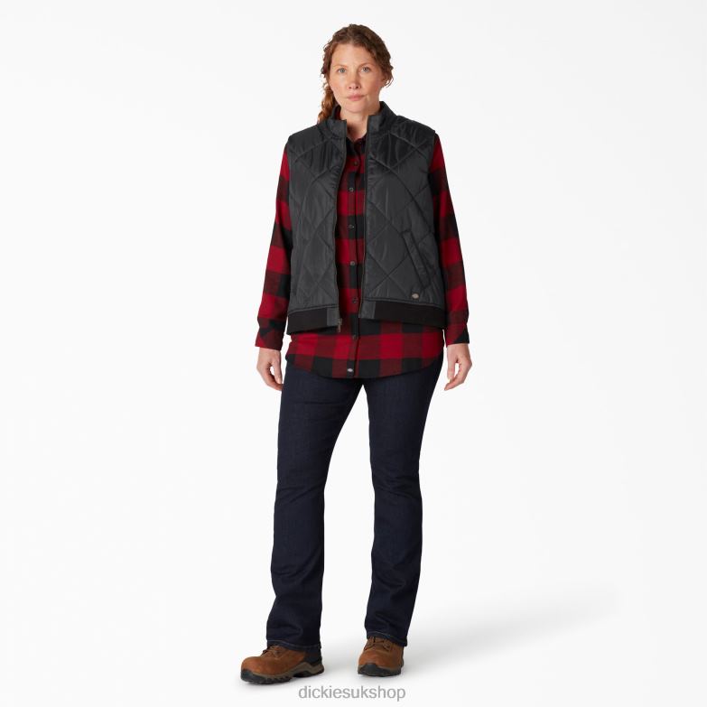 Plus Quilted Vest Women Dickies Black (BK) 88T842324 Apparel