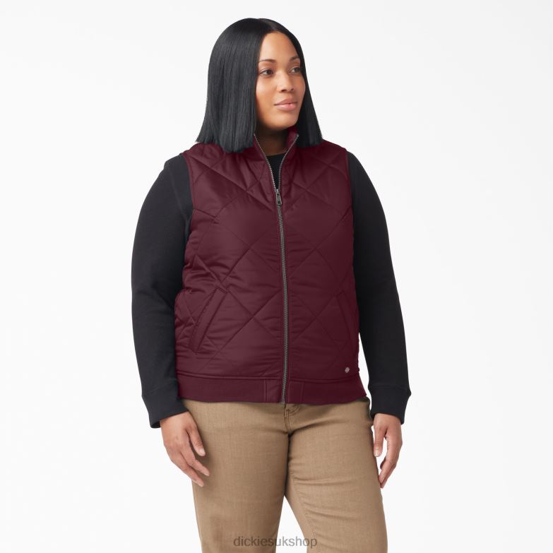 Plus Quilted Vest Women Dickies Burgundy (BY) 88T842325 Apparel