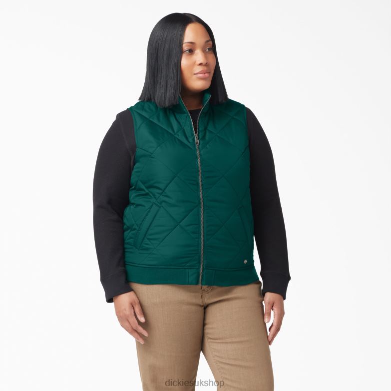 Plus Quilted Vest Women Dickies Forest Green (FT) 88T842326 Apparel