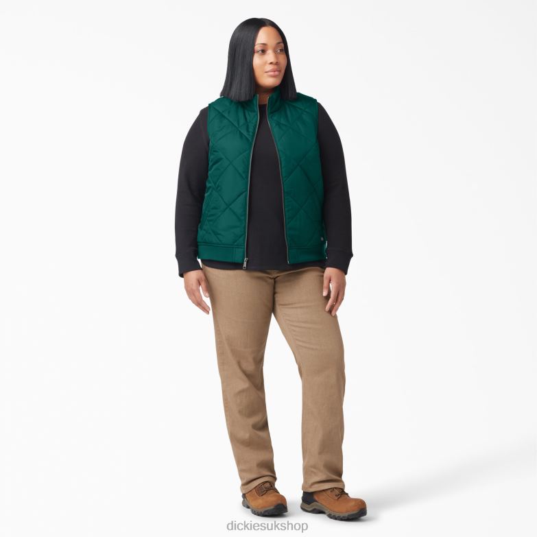 Plus Quilted Vest Women Dickies Forest Green (FT) 88T842326 Apparel