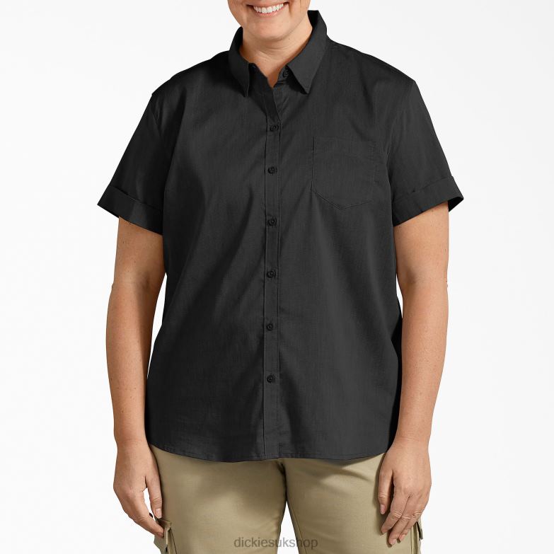Plus Button-Up Shirt Women Dickies Black (BK) 88T842058 Apparel