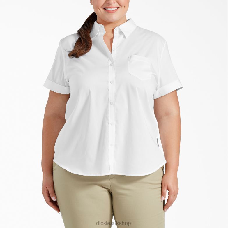 Plus Button-Up Shirt Women Dickies White (WH) 88T842059 Apparel