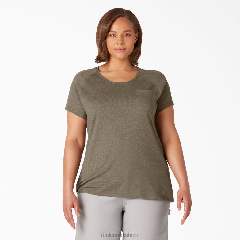 Plus Cooling Short Sleeve T-Shirt Women Dickies Military Green Heather (MLD) 88T841593 Apparel