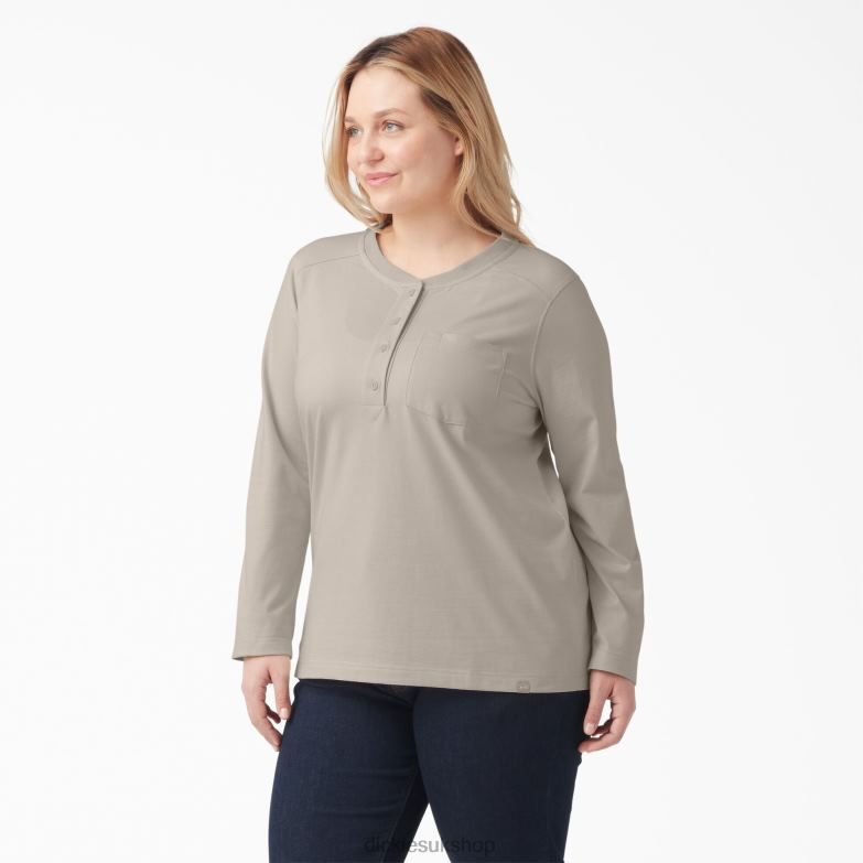 Plus Heavyweight Henley Women Dickies Oatmeal (OT9) 88T842155 Apparel