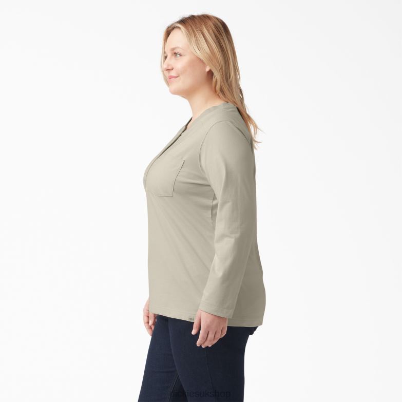 Plus Heavyweight Henley Women Dickies Oatmeal (OT9) 88T842155 Apparel