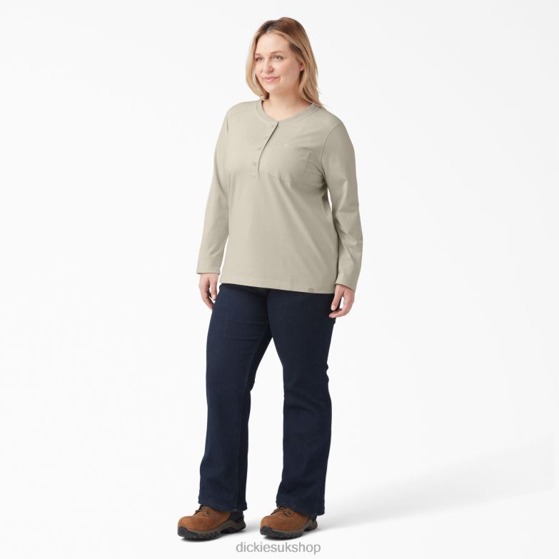 Plus Heavyweight Henley Women Dickies Oatmeal (OT9) 88T842155 Apparel