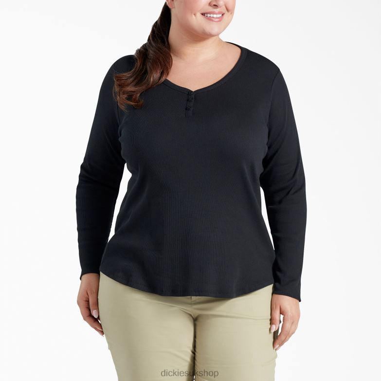 Plus Henley Long Sleeve Shirt Women Dickies Black (KBK) 88T842204 Apparel
