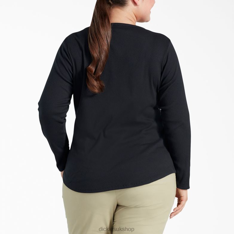 Plus Henley Long Sleeve Shirt Women Dickies Black (KBK) 88T842204 Apparel