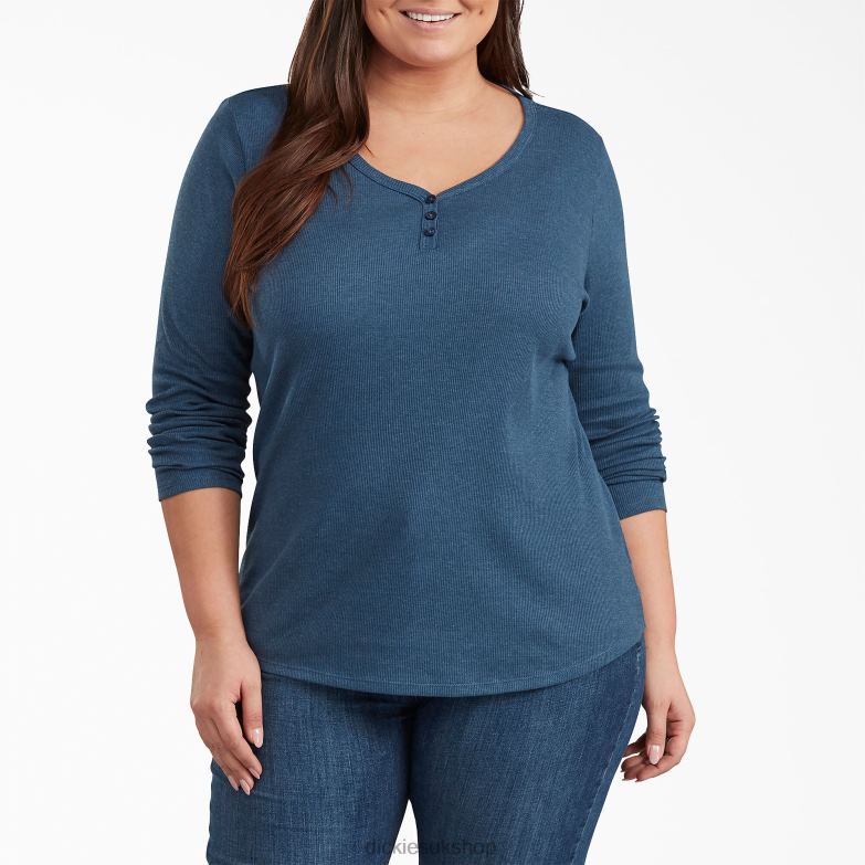 Plus Henley Long Sleeve Shirt Women Dickies Dark Denim Blue (DMD) 88T842202 Apparel