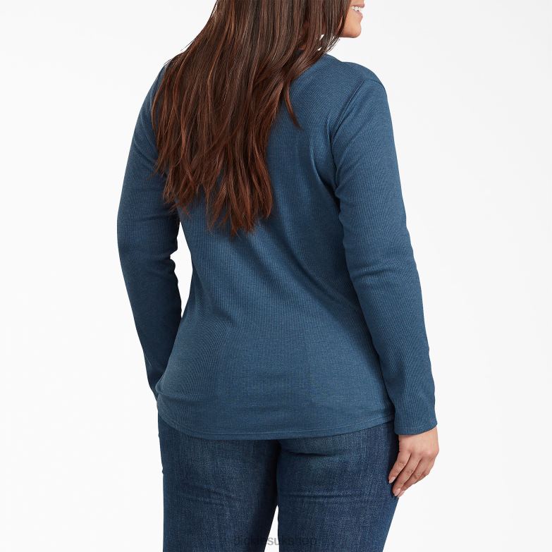 Plus Henley Long Sleeve Shirt Women Dickies Dark Denim Blue (DMD) 88T842202 Apparel