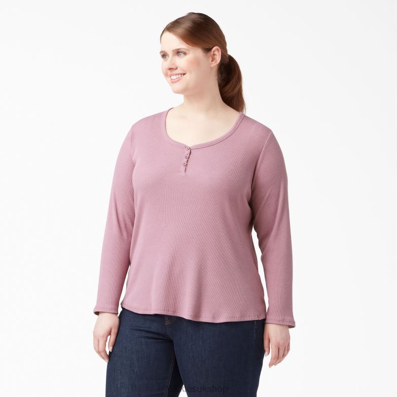 Plus Henley Long Sleeve Shirt Women Dickies Dusty Orchid (KDD) 88T842205 Apparel