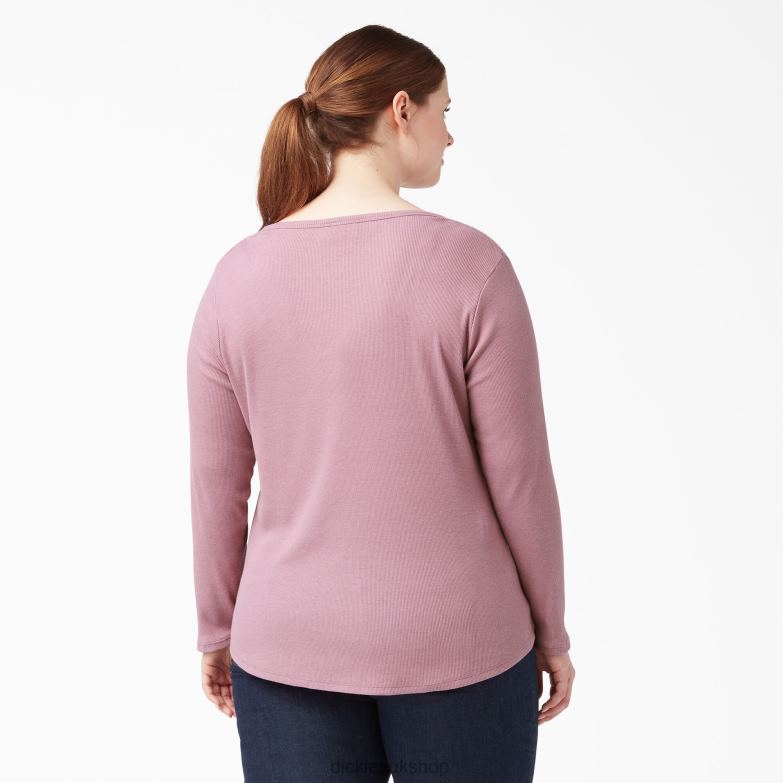 Plus Henley Long Sleeve Shirt Women Dickies Dusty Orchid (KDD) 88T842205 Apparel