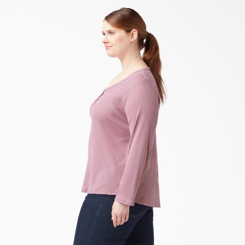 Plus Henley Long Sleeve Shirt Women Dickies Dusty Orchid (KDD) 88T842205 Apparel
