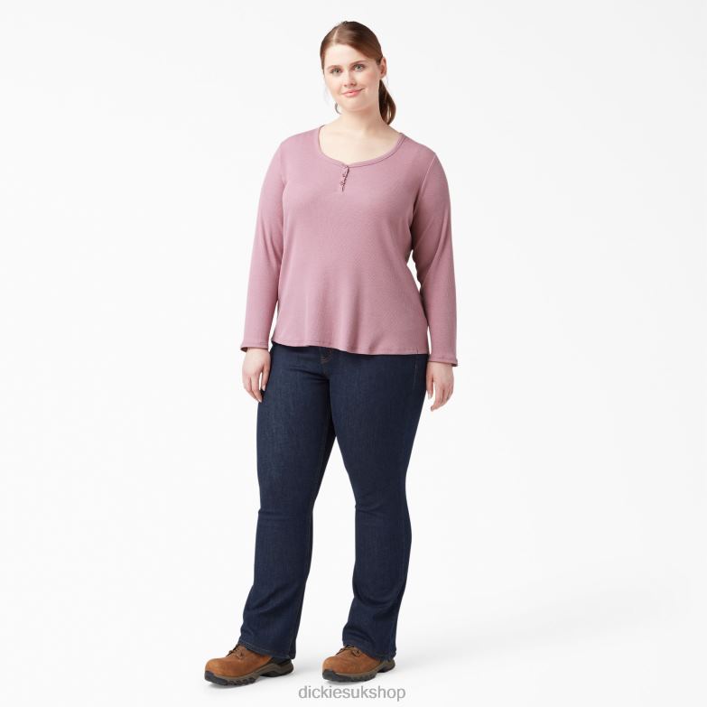 Plus Henley Long Sleeve Shirt Women Dickies Dusty Orchid (KDD) 88T842205 Apparel