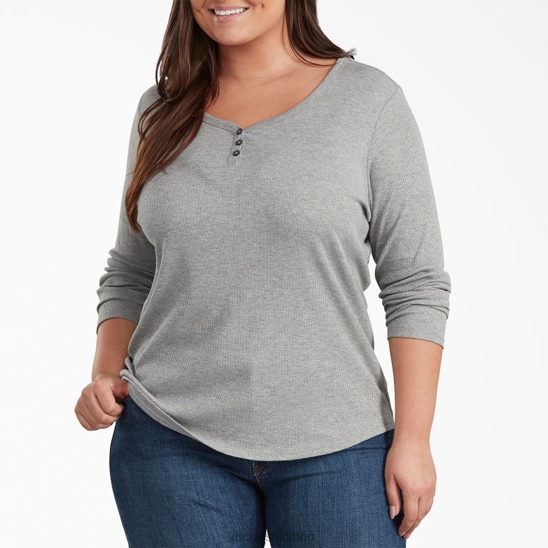 Plus Henley Long Sleeve Shirt Women Dickies Graphite Gray (GAD) 88T842203 Apparel