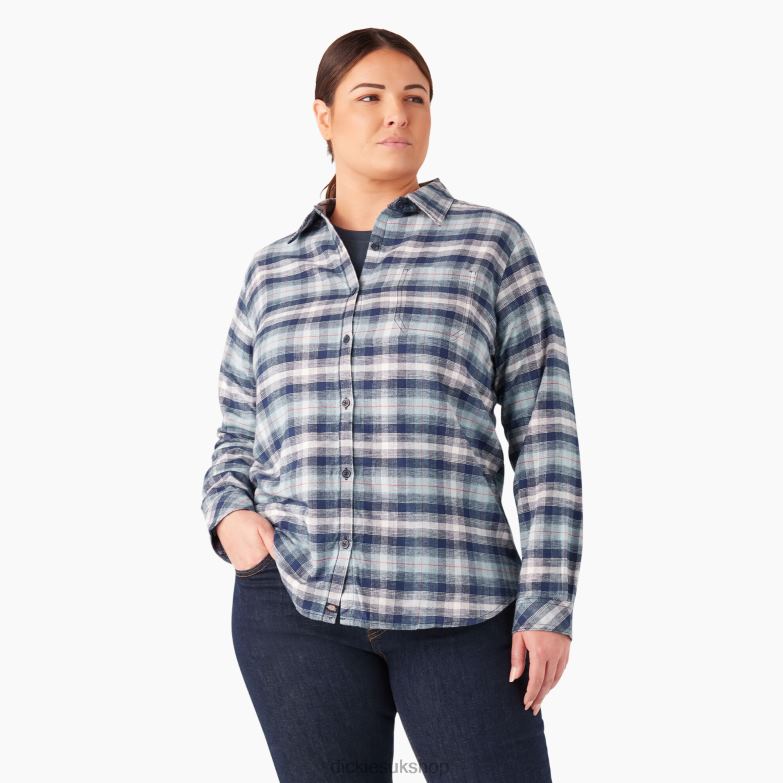 Plus Long Sleeve Plaid Flannel Shirt Women Dickies Clear Blue/Navy Ombre Plaid (C1F) 88T842208 Apparel