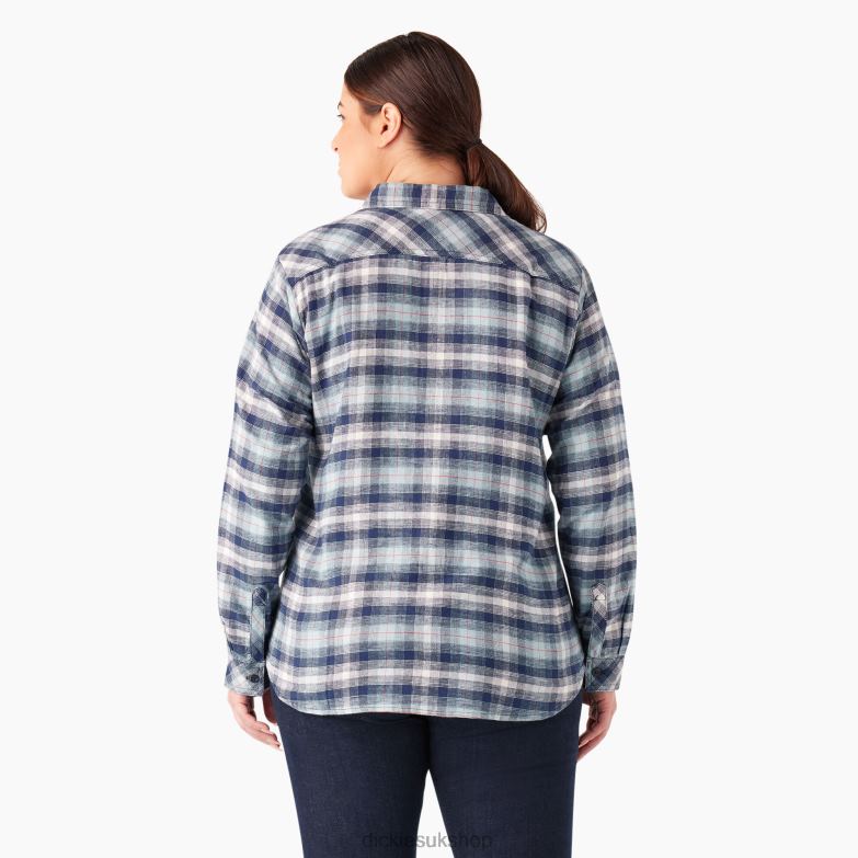 Plus Long Sleeve Plaid Flannel Shirt Women Dickies Clear Blue/Navy Ombre Plaid (C1F) 88T842208 Apparel