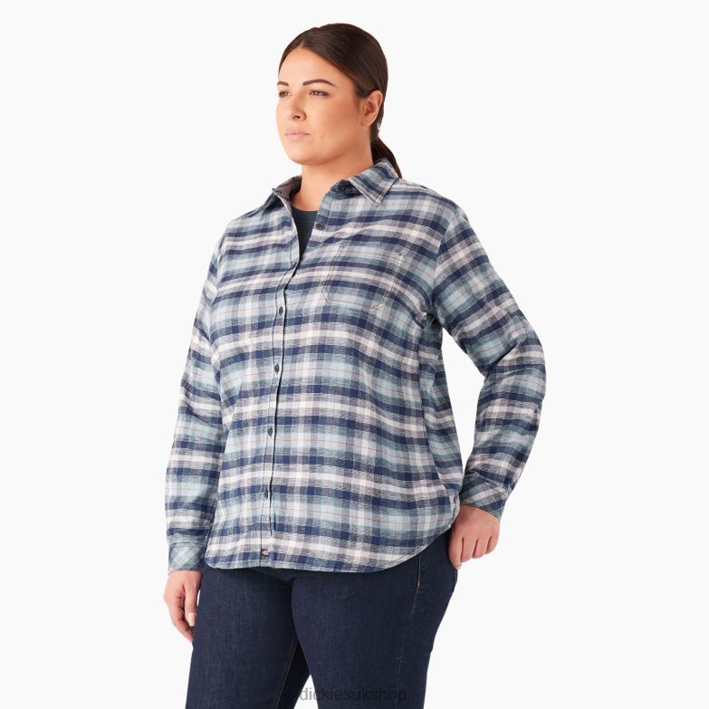Plus Long Sleeve Plaid Flannel Shirt Women Dickies Clear Blue/Navy Ombre Plaid (C1F) 88T842208 Apparel
