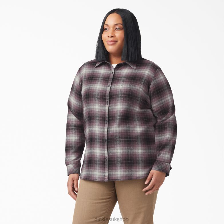 Plus Long Sleeve Plaid Flannel Shirt Women Dickies Dusty Purple Highland Plaid (B2X) 88T842207 Apparel