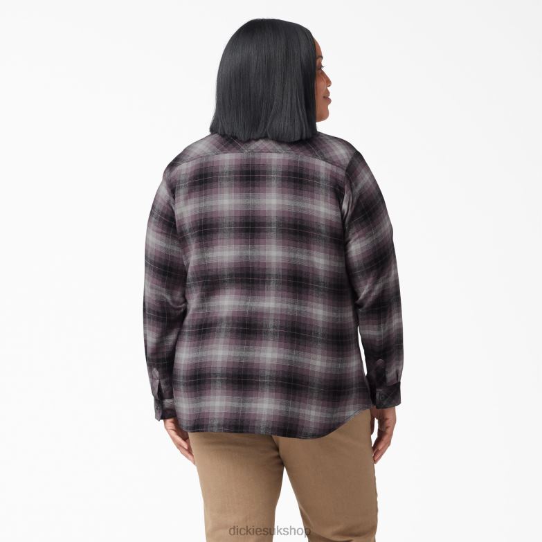 Plus Long Sleeve Plaid Flannel Shirt Women Dickies Dusty Purple Highland Plaid (B2X) 88T842207 Apparel