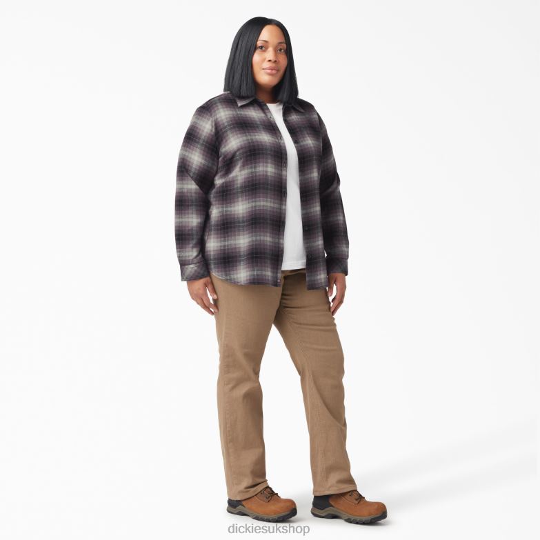 Plus Long Sleeve Plaid Flannel Shirt Women Dickies Dusty Purple Highland Plaid (B2X) 88T842207 Apparel