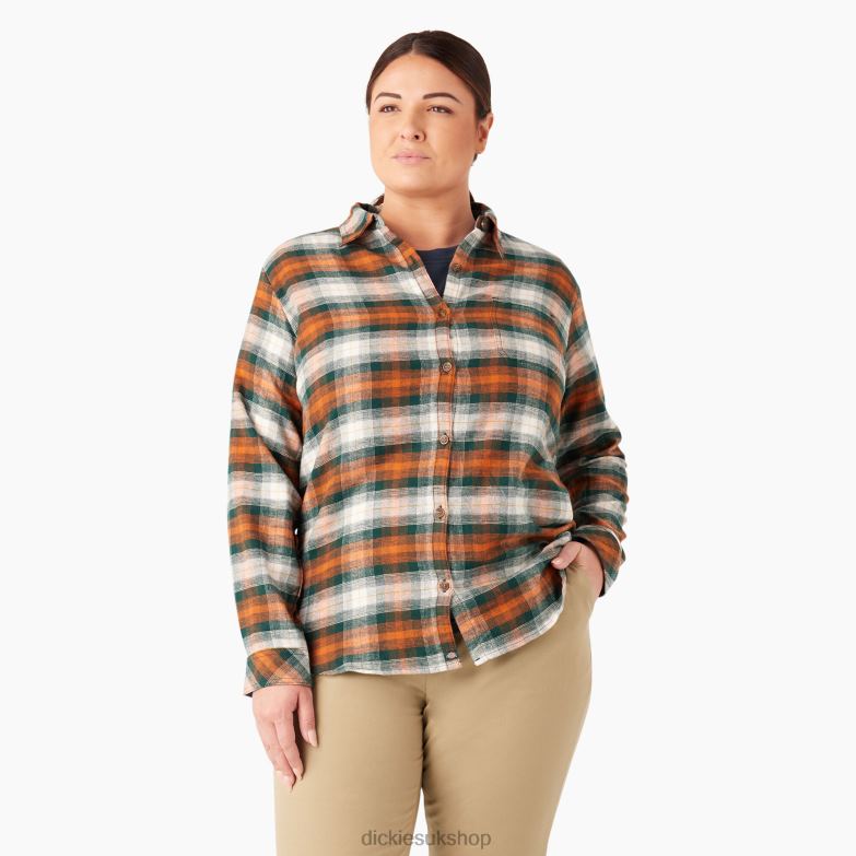 Plus Long Sleeve Plaid Flannel Shirt Women Dickies Forest/Copper Ombre Plaid (C1T) 88T842209 Apparel