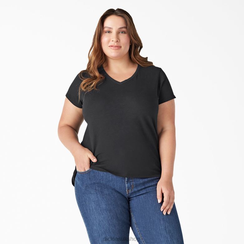 Plus Short Sleeve V-Neck T-Shirt Women Dickies Black (KBK) 88T842039 Apparel
