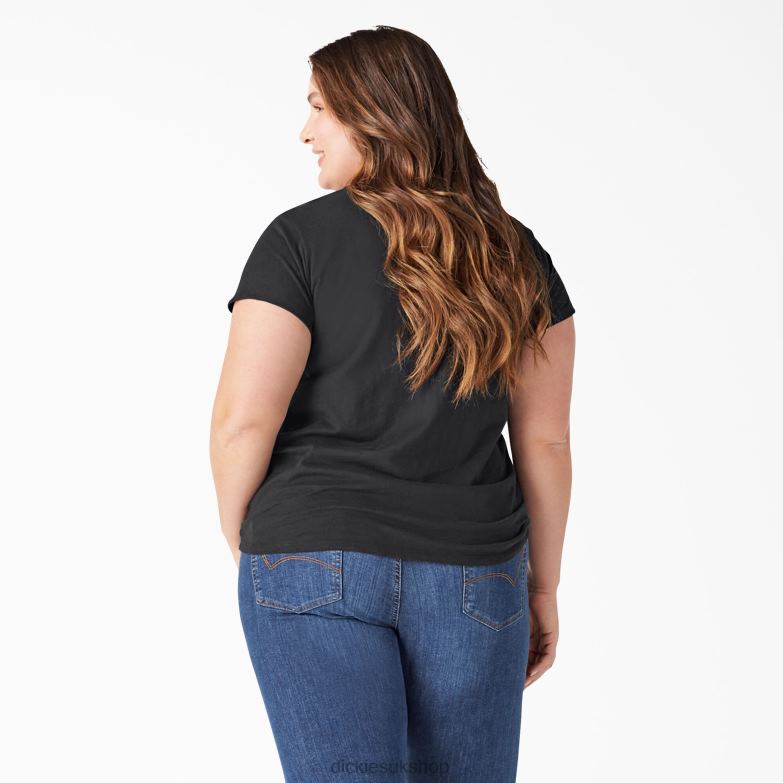 Plus Short Sleeve V-Neck T-Shirt Women Dickies Black (KBK) 88T842039 Apparel