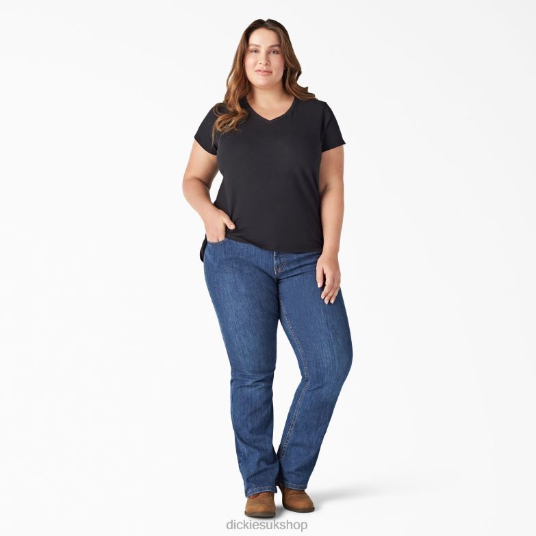 Plus Short Sleeve V-Neck T-Shirt Women Dickies Black (KBK) 88T842039 Apparel