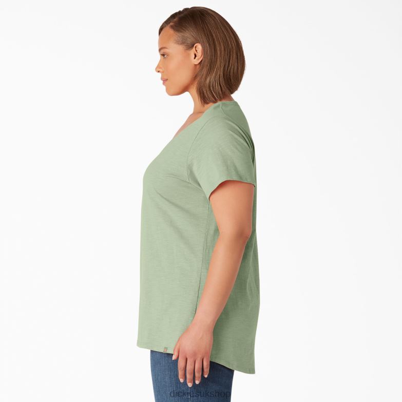 Plus Short Sleeve V-Neck T-Shirt Women Dickies Celadon Green (C2G) 88T842034 Apparel