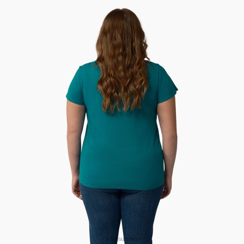 Plus Short Sleeve V-Neck T-Shirt Women Dickies Deep Lake (DL2) 88T842036 Apparel