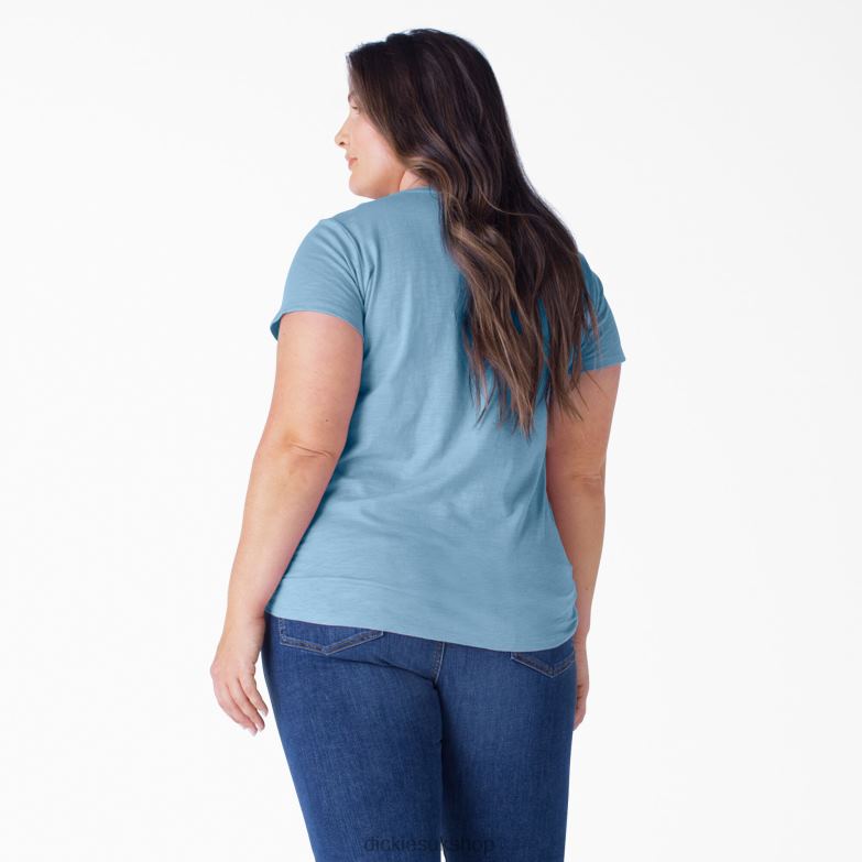 Plus Short Sleeve V-Neck T-Shirt Women Dickies Dusty Blue (DL) 88T842035 Apparel