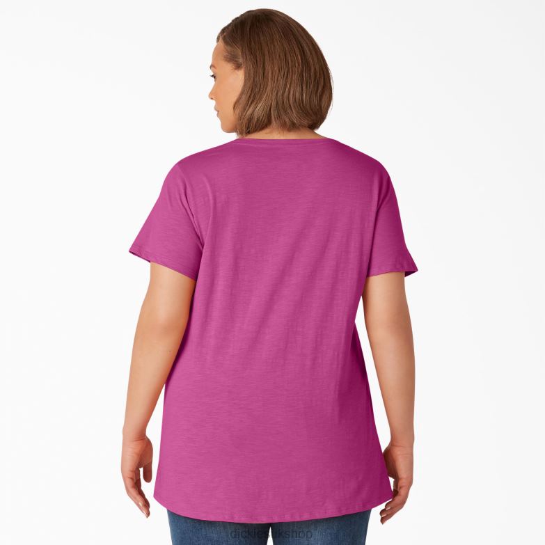 Plus Short Sleeve V-Neck T-Shirt Women Dickies Festival Fuchsia (F2F) 88T842037 Apparel