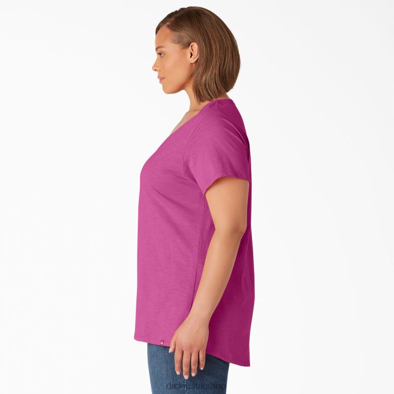 Plus Short Sleeve V-Neck T-Shirt Women Dickies Festival Fuchsia (F2F) 88T842037 Apparel