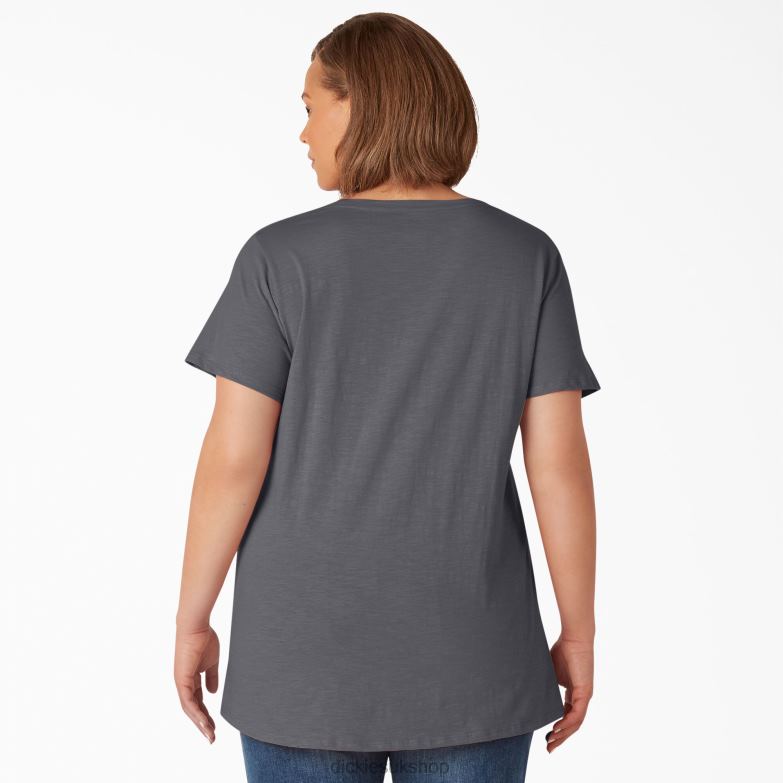 Plus Short Sleeve V-Neck T-Shirt Women Dickies Graphite Gray (GA) 88T842038 Apparel